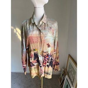 Nicole Taylor Silk Western Cowboy Desert Eagle Beaded Embellished Shirt Medium